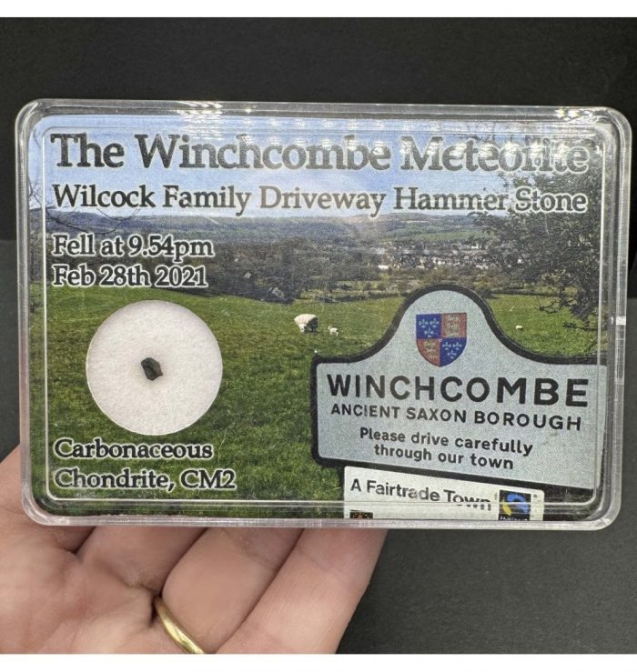 A fragment from the Winchcombe meteorite found by the Wilcock family.