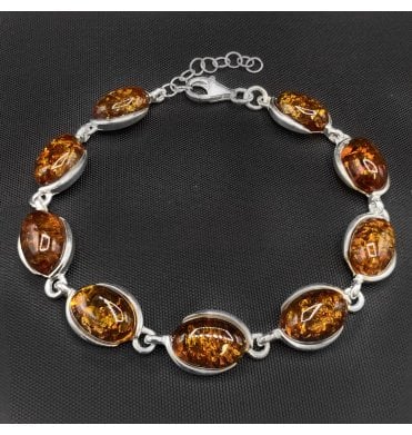 Silver Baltic Amber 9 Stone Oval Bracelet (SKU Amber-156)