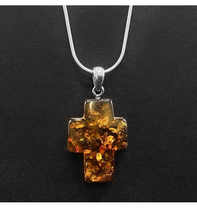 Silver Baltic Amber Cross Pendant (SKU Amber-167)