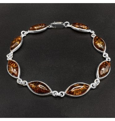 Silver Baltic Amber Marquise Bracelet (SKU Amber-182)