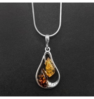 Silver Baltic Amber Pear Shaped Pendant (SKU Amber-164)
