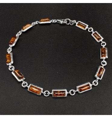 Silver Baltic Amber Rectangle Bracelet (SKU Amber-184)