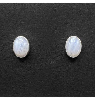 Silver Blue Lace Agate Earrings (SKU GEMS-029)