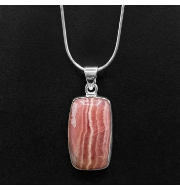 Silver Rhodochrosite Oblong Pendant (SKU GEMS-027)