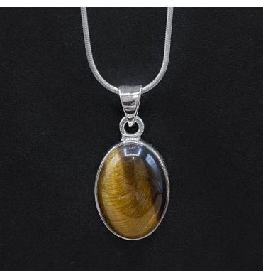 Silver Tigers Eye Oval Necklace (SKU GEMS-021)