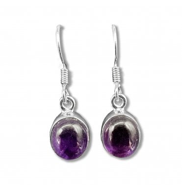 Sterling Silver Amethyst Drop Earrings (SKU GEMS-045)