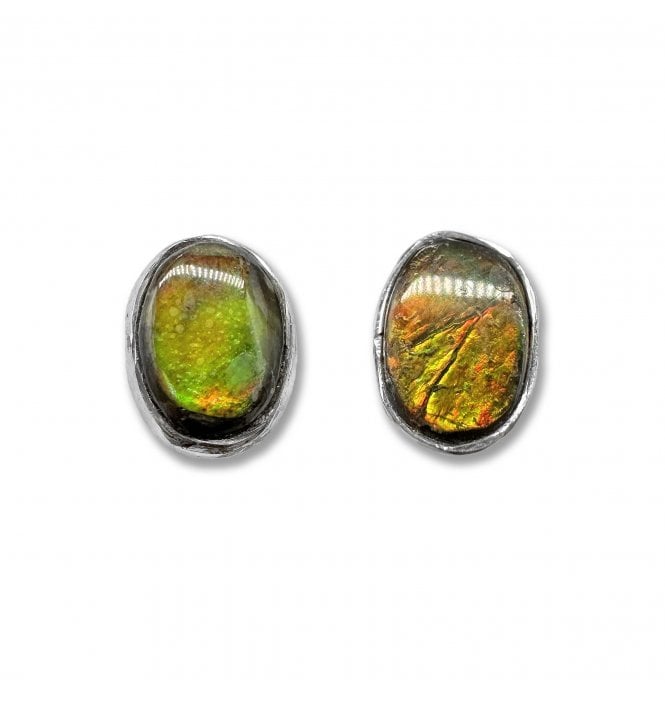 Sterling Silver Ammolite Stud Earrings (SKU FOSSJ-108)