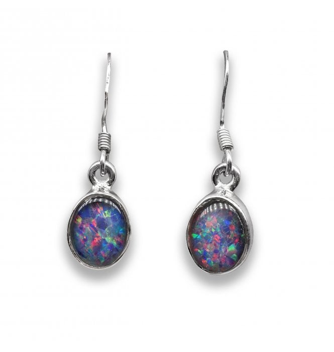 Sterling Silver Australian Opal Drop Earrings (SKU GEMS-114)