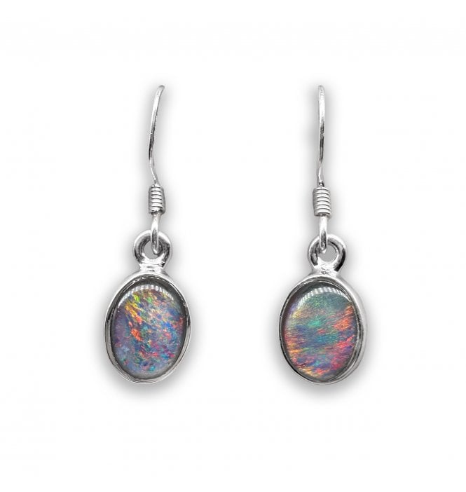 Sterling Silver Australian Opal Drop Earrings (SKU GEMS-117)