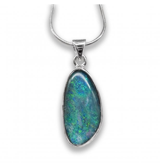 Sterling Silver Australian Opal Pendant Necklace (SKU GEMS-120)