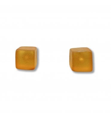 Sterling Silver Baltic Amber Cube Stud Earrings (SKU Amber-209)