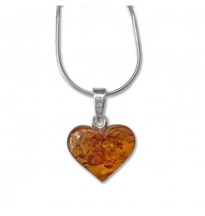 Sterling Silver Baltic Amber Heart Pendant Necklace (SKU Amber-226)