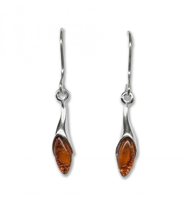 Sterling Silver Baltic Amber Marquise Drop Earrings (SKU Amber-222)