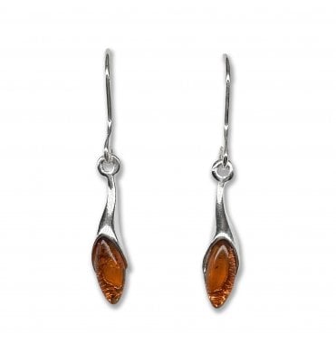 Sterling Silver Baltic Amber Marquise Drop Earrings (SKU Amber-222)