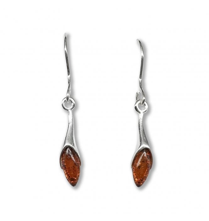 Sterling Silver Baltic Amber Marquise Drop Earrings (SKU Amber-223)