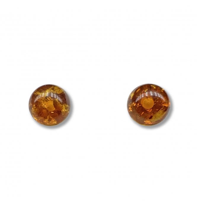 Sterling Silver Baltic Amber Sphere Stud Earrings (SKU Amber-208)