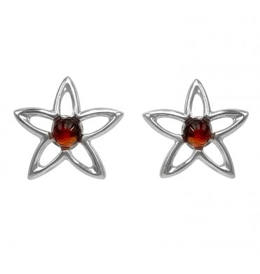 Sterling Silver Baltic Amber Star Shaped Stud Earrings (SKU Amber-121)