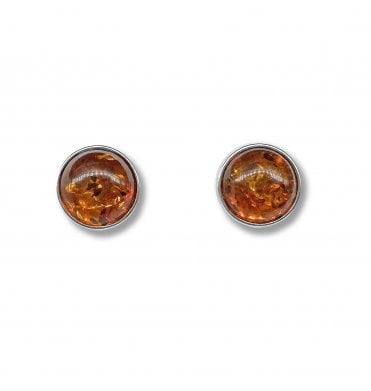 Sterling Silver Baltic Amber Stud Earrings (SKU Amber-199)