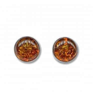 Sterling Silver Baltic Amber Stud Earrings (SKU Amber-205)