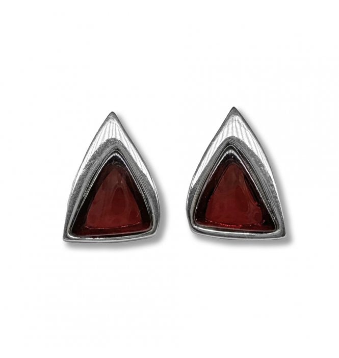 Sterling Silver Baltic Amber Triangular Stud Earrings (SKU Amber-217)