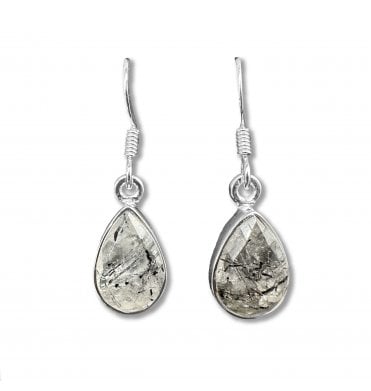 Sterling Silver Black Tourmaline in Quartz Drop Earrings (SKU GEMS-071)