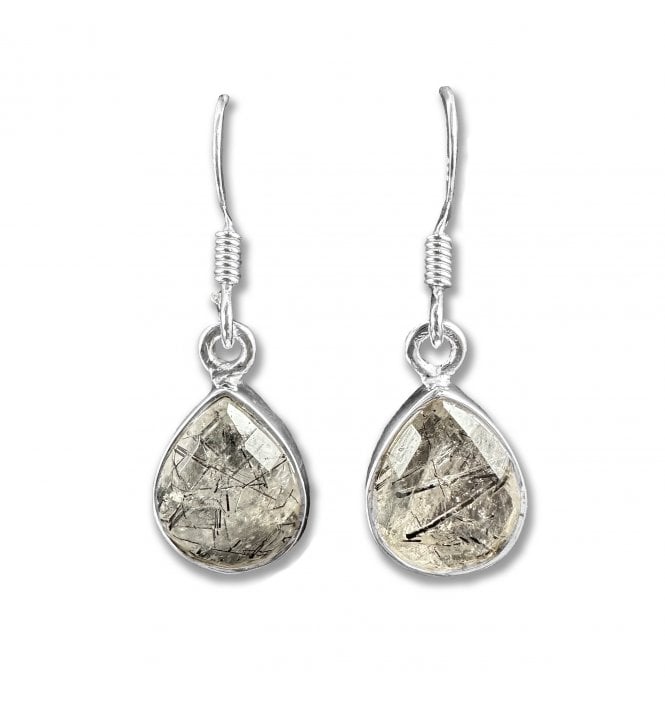 Sterling Silver Black Tourmaline in Quartz Drop Earrings (SKU GEMS-072)