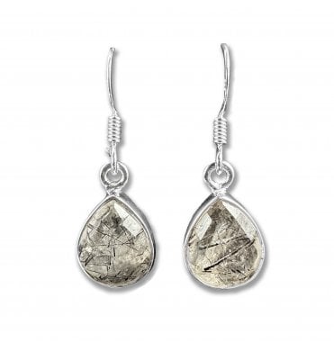 Sterling Silver Black Tourmaline in Quartz Drop Earrings (SKU GEMS-072)