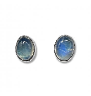Sterling Silver Moonstone Stud Earrings (SKU GEMS-093)