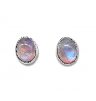 Sterling Silver Moonstone Stud Earrings (SKU GEMS-097)