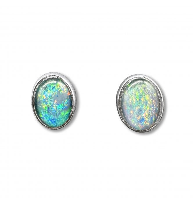 Sterling Silver Opal Stud Earrings (SKU GEMS-081)