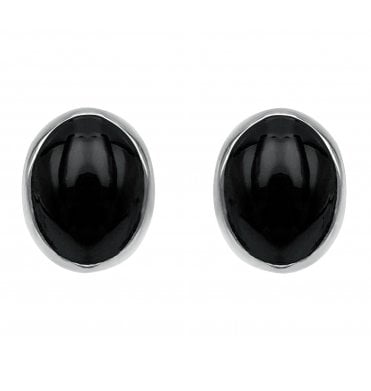 Sterling Silver Whitby Jet Large Oval Stud Earrings (SKU JET-040)