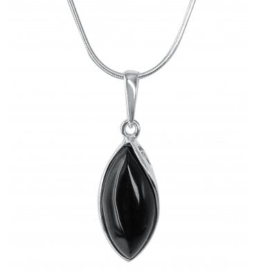 Sterling Silver Whitby Jet Marquise Shaped Pendant (SKU JET-044)