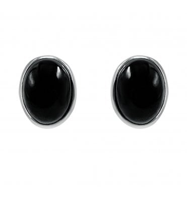 Sterling Silver Whitby Jet Medium Oval Stud Earrings (SKU JET-039)