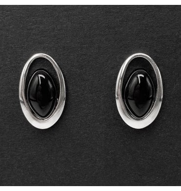 Sterling Silver Whitby Jet Open Oval Stud Earrings (SKU JET-066)