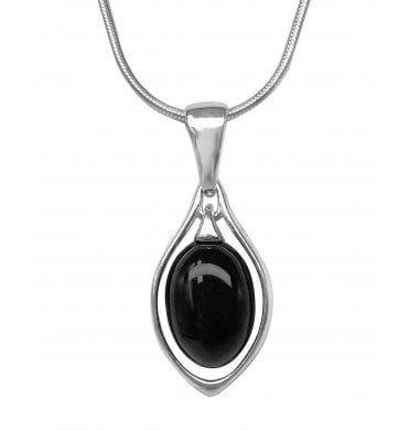Sterling Silver Whitby Jet Oval Tapered Frame Pendant (SKU JET-053)