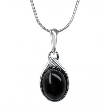 Sterling Silver Whitby Jet Oval Twist Frame Pendant (SKU JET-049)