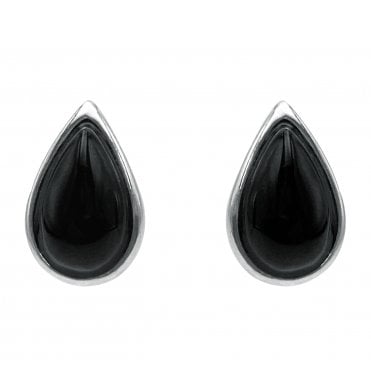 Sterling Silver Whitby Jet Pear Stud Earrings (SKU JET-037)