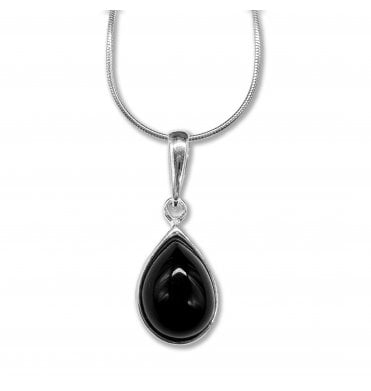 Sterling Silver Whitby Jet Pendant Necklace (SKU JET-085)